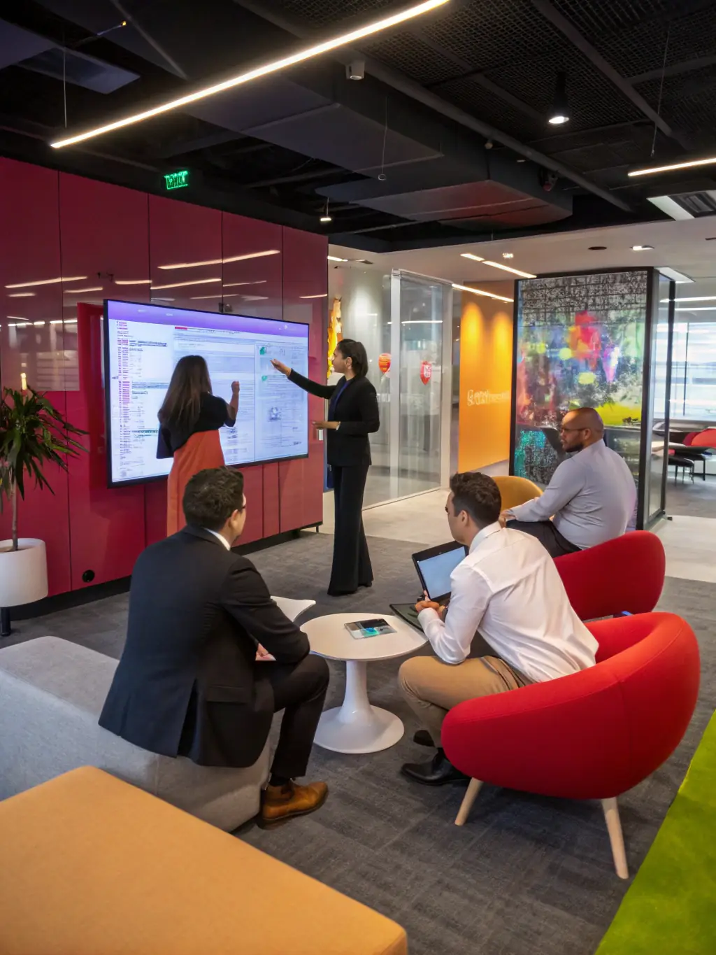 An image representing AI in Business, such as a futuristic office setting with AI-powered tools or a diverse team collaborating with AI.